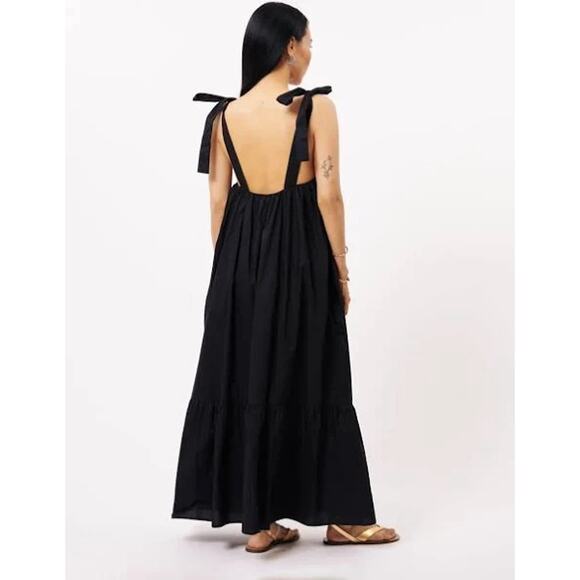 Frnch Paris Cylia Maxi Dress Medium? Minimalist Tiered Poplin Oversized Pockets - Picture 12 of 12